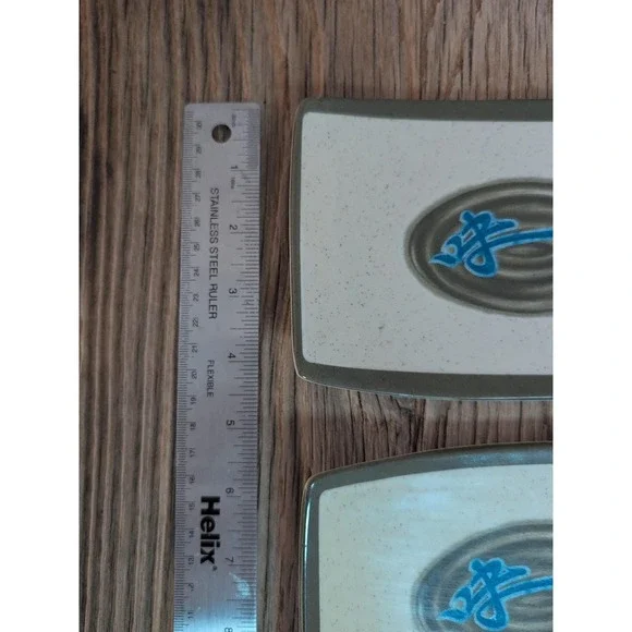 Vintage Style Sushi Plates Set of 6 Speckled Cream Blue Abstract Design - Picture 11 of 16